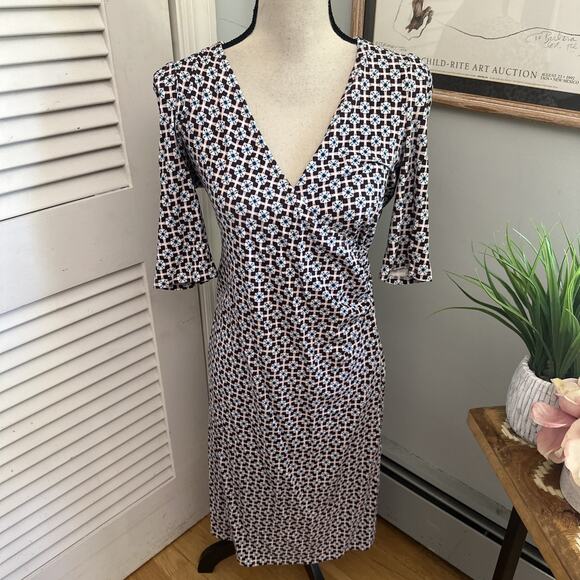 GERARD DAREL Womens Dress 40 US 8 Blue Pink Geometric Jersey Knit Sheath Preppy - Picture 1 of 11